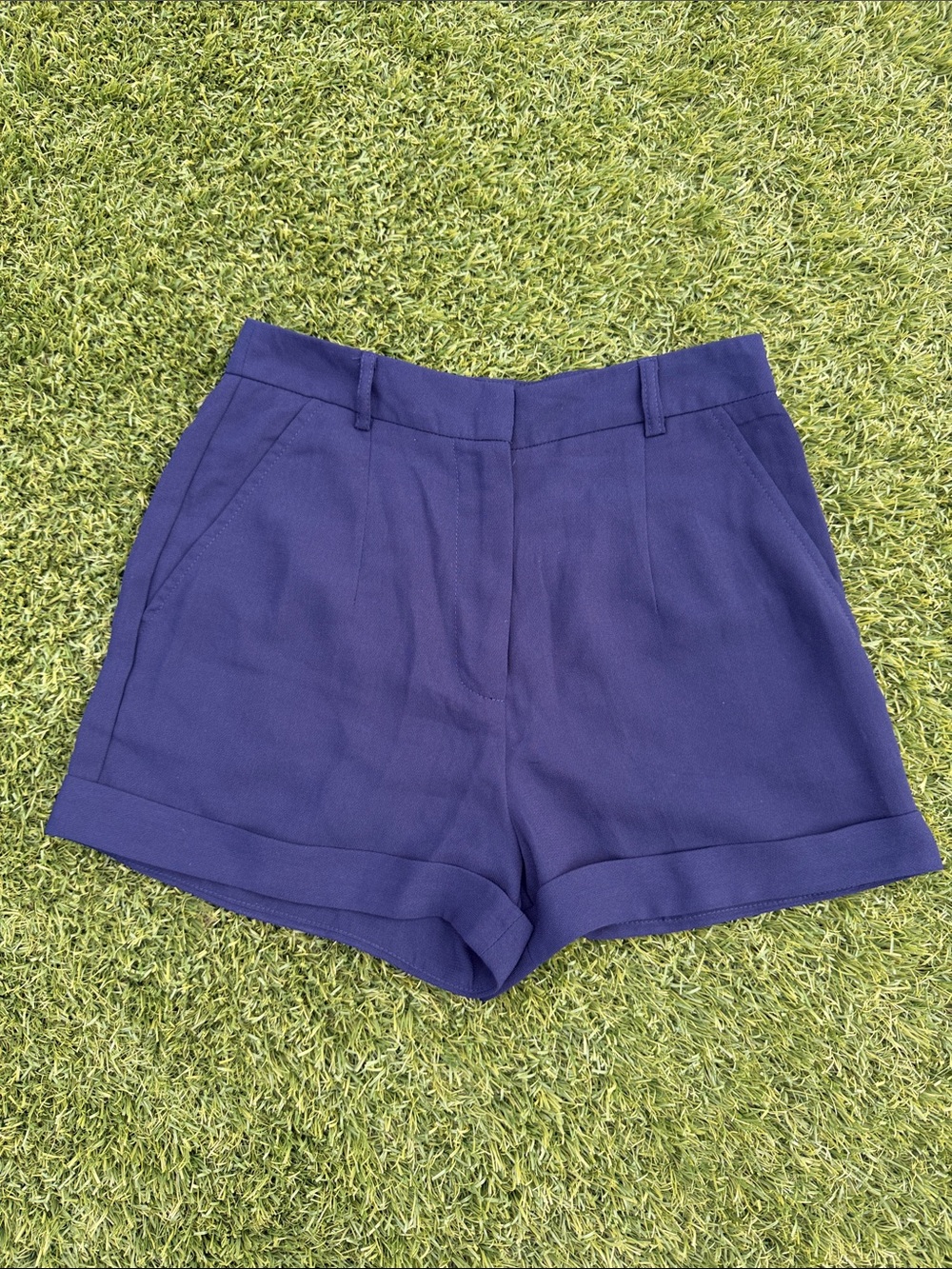 High-Rise Navy Cuffed Women's Bermuda Shorts